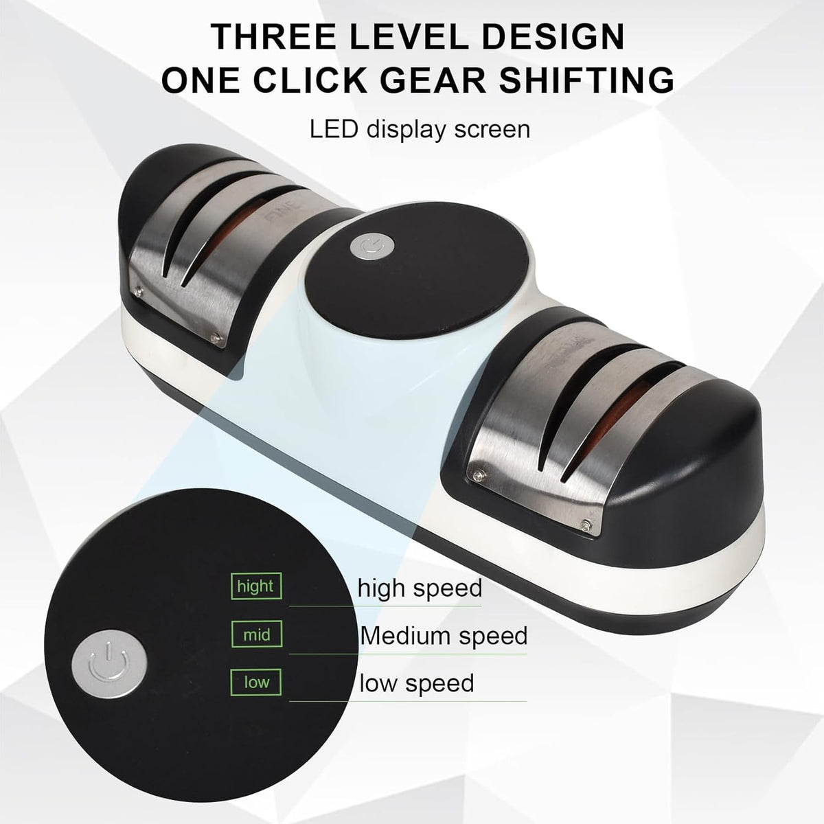 Cordless Electric Knife Sharpener with Three Speeds | Guided Coarse and Fine Slots for Steel Blades | Up to 60 Minutes