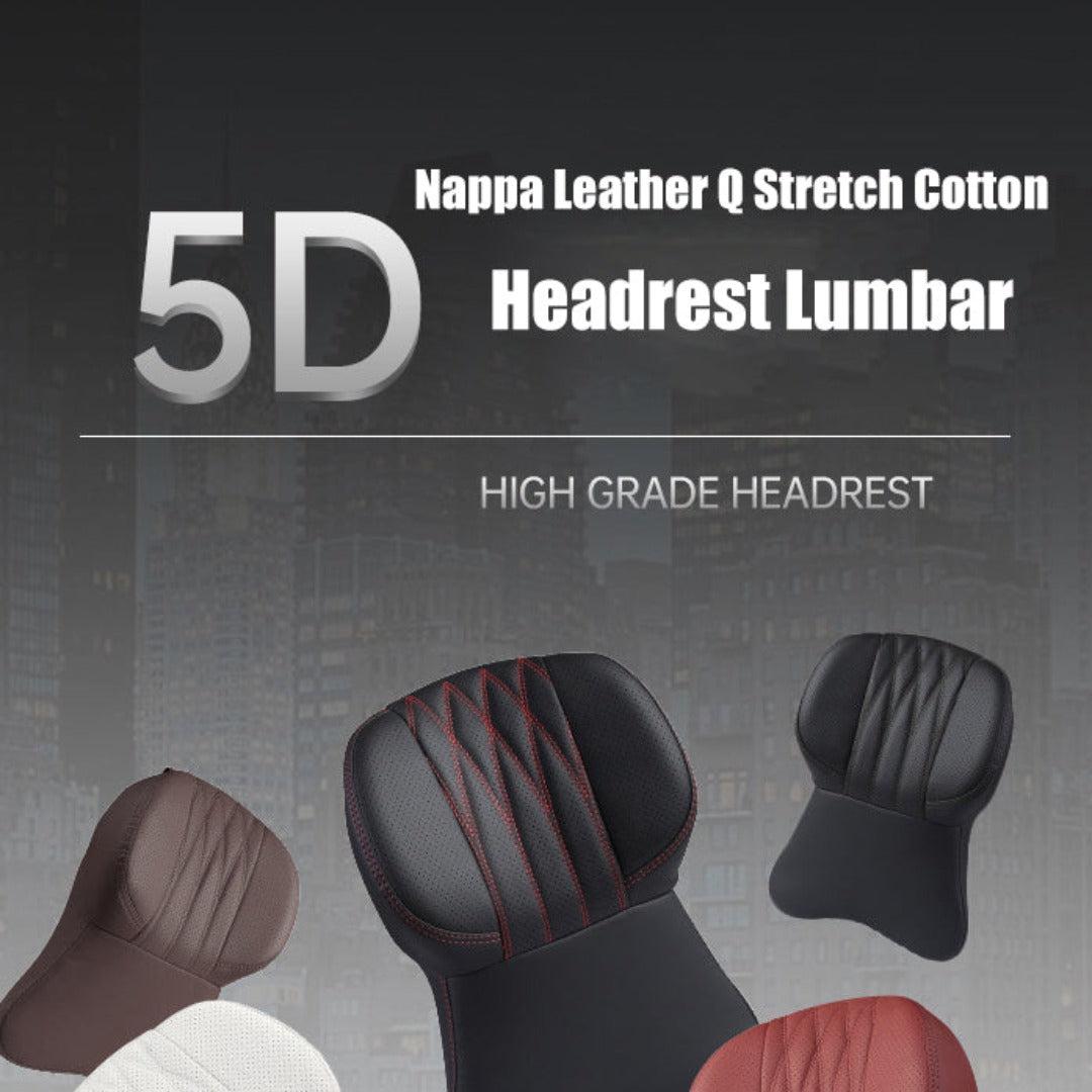 Car Neck Pillow with a Memory Foam Core | Quilted Leather Cover That Straps onto Any Headrest | Extra Support on Long Drives