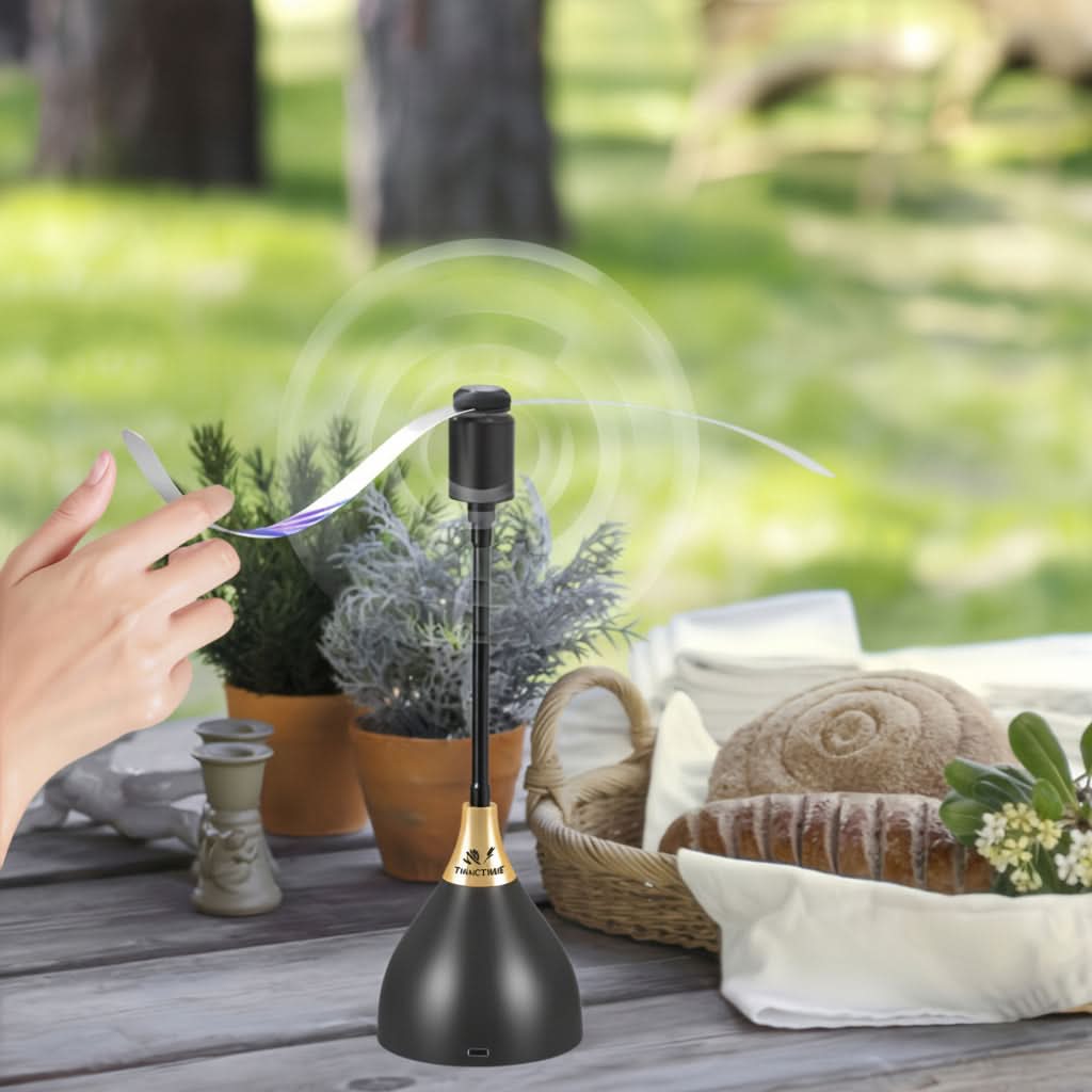 Tabletop Fly Fan for Outdoor Dining | Rotating Blades, USB Rechargeable | Quiet Insect Control for Picnics and BBQs
