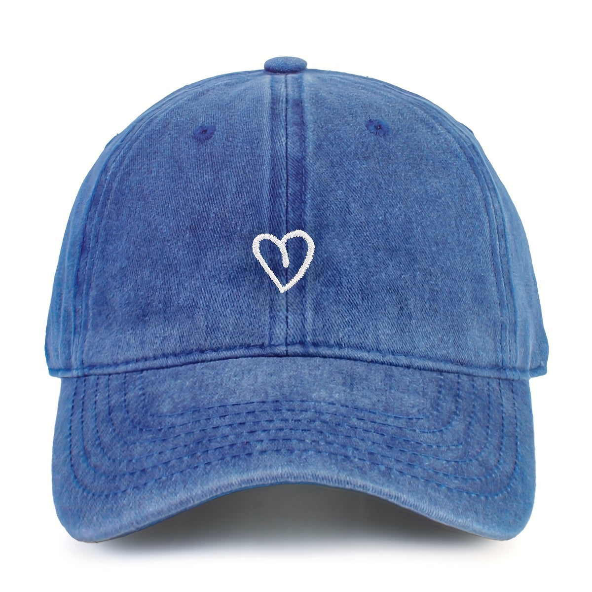 Washed Baseball Cap with an Embroidered Heart | Adjustable Buckle Strap, One Size | Eight Colors in Woven Polyester