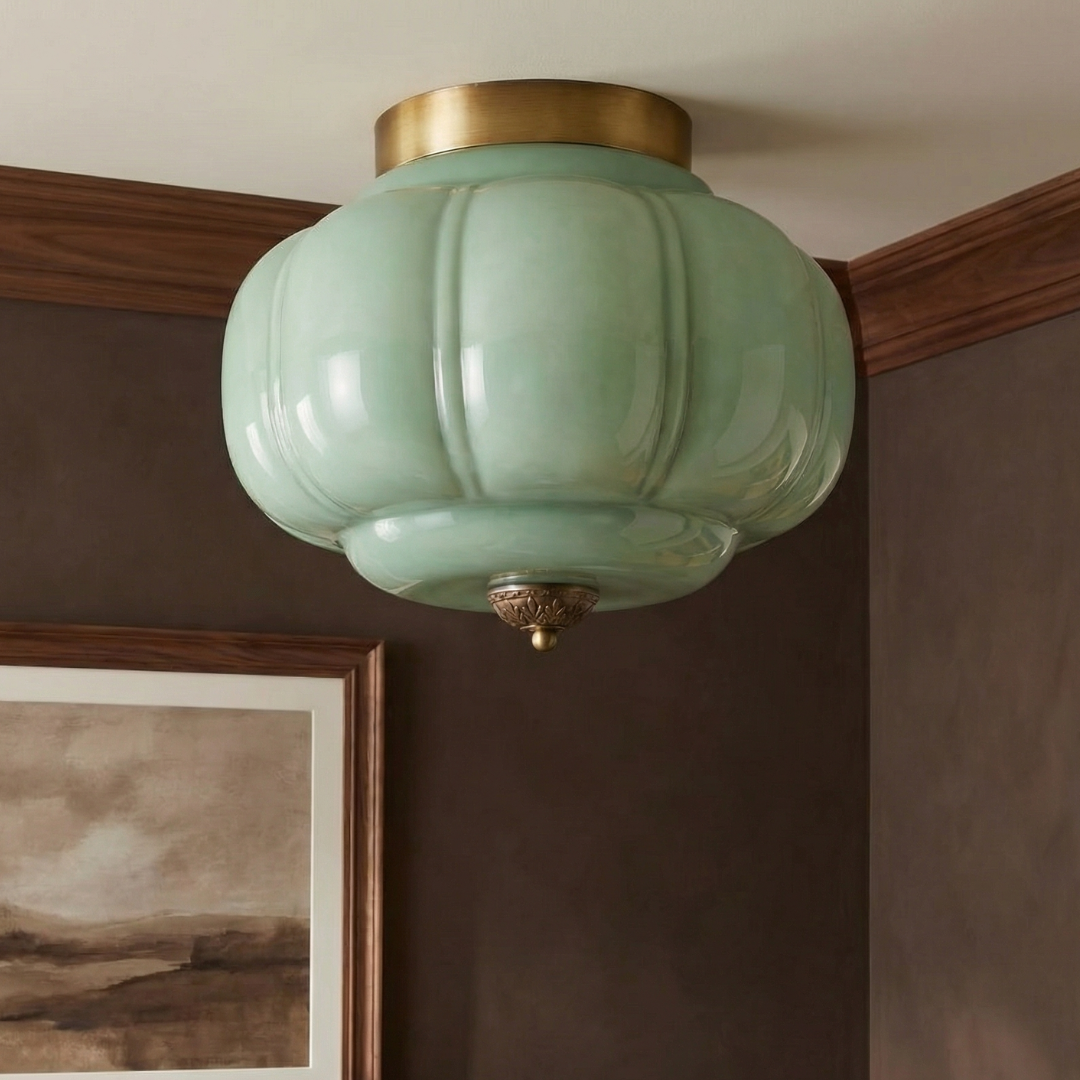 Milk Glass Ceiling Light Pumpkin Semi Flush