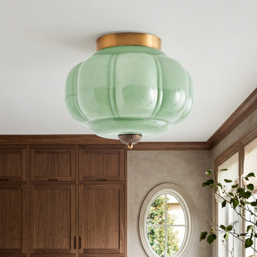 Milk Glass Ceiling Light Pumpkin Semi Flush