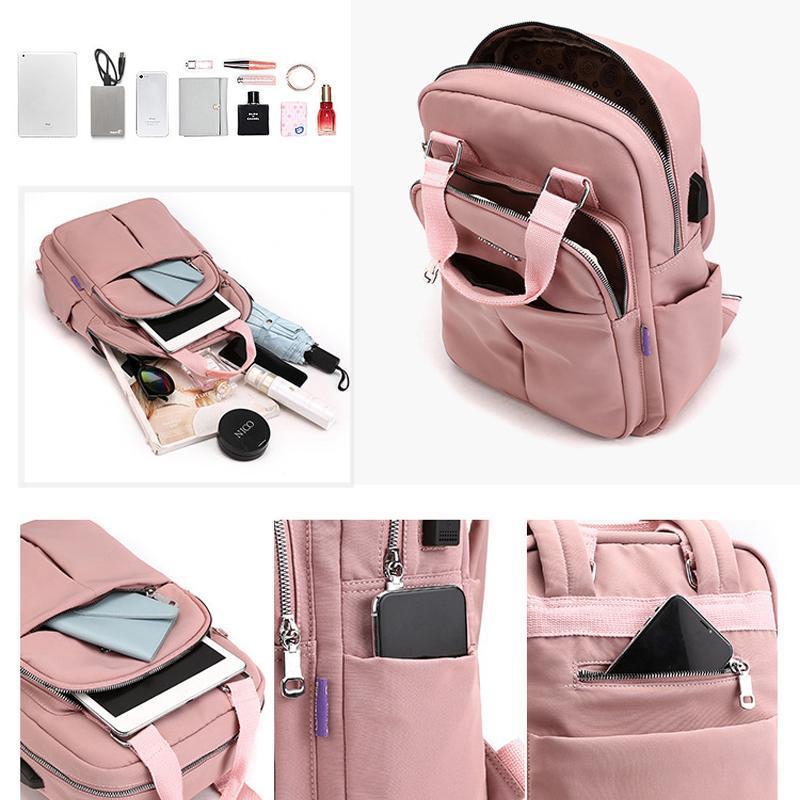 Travel Backpack in Water Resistant Oxford Fabric | Tablet Pocket, Phone Slot and Several Compartments | 28 by 36 by 12 cm