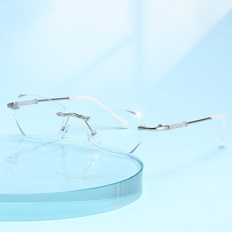 Rimless Reading Glasses with a 95% Blue Light Filter | Lightweight 18g Metal Frame in Gold or Silver