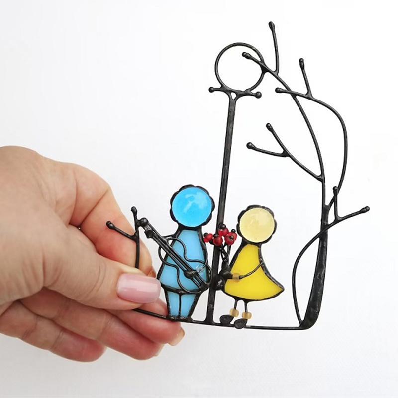 Hanging Suncatcher Wall Decor, 14 x 10 cm | Handmade Figure Motifs in Colored Epoxy on an Alloy Frame | Five Designs