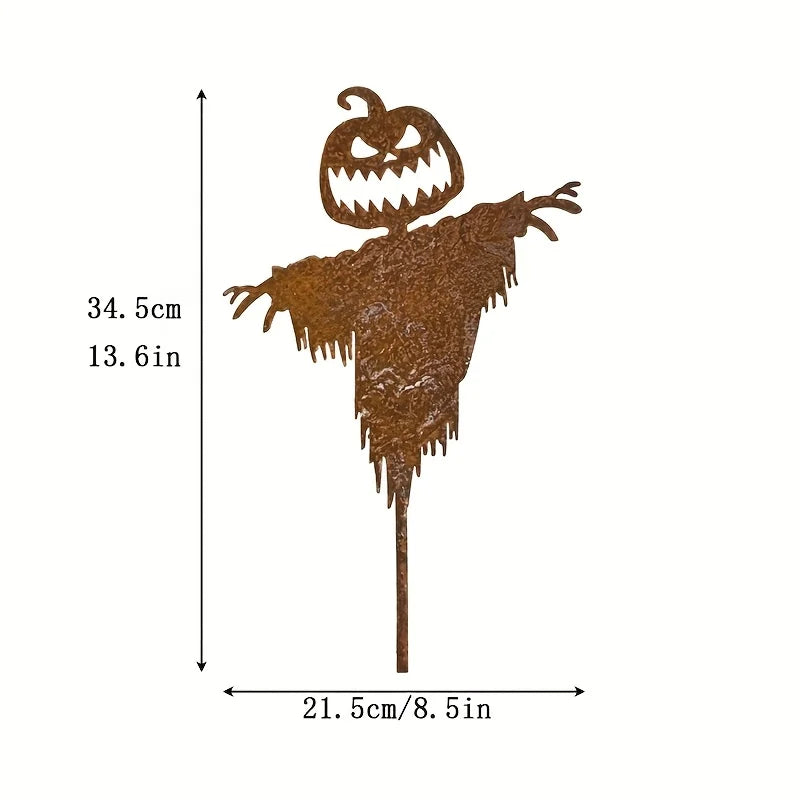 Hand-forged iron Halloween scarecrow silhouette for yard and patio decor