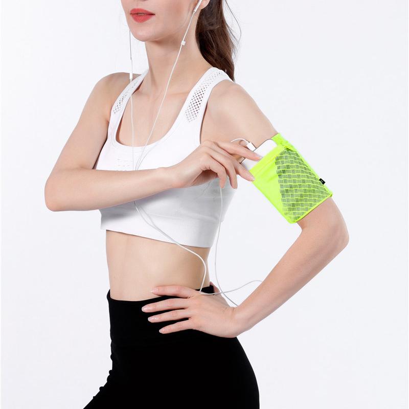 Sports Armband Phone Pouch with Two Side Pockets | Stretch Fabric and Reflective Print for Dark Runs | Sizes S to L