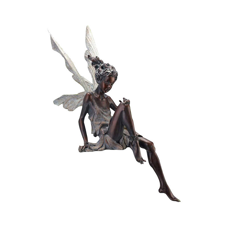 Sitting Fairy Statue with Detailed Wings | Resin Garden Ornaments for a Wall, Ledge or Table Edge | Two Finishes, No Fixings
