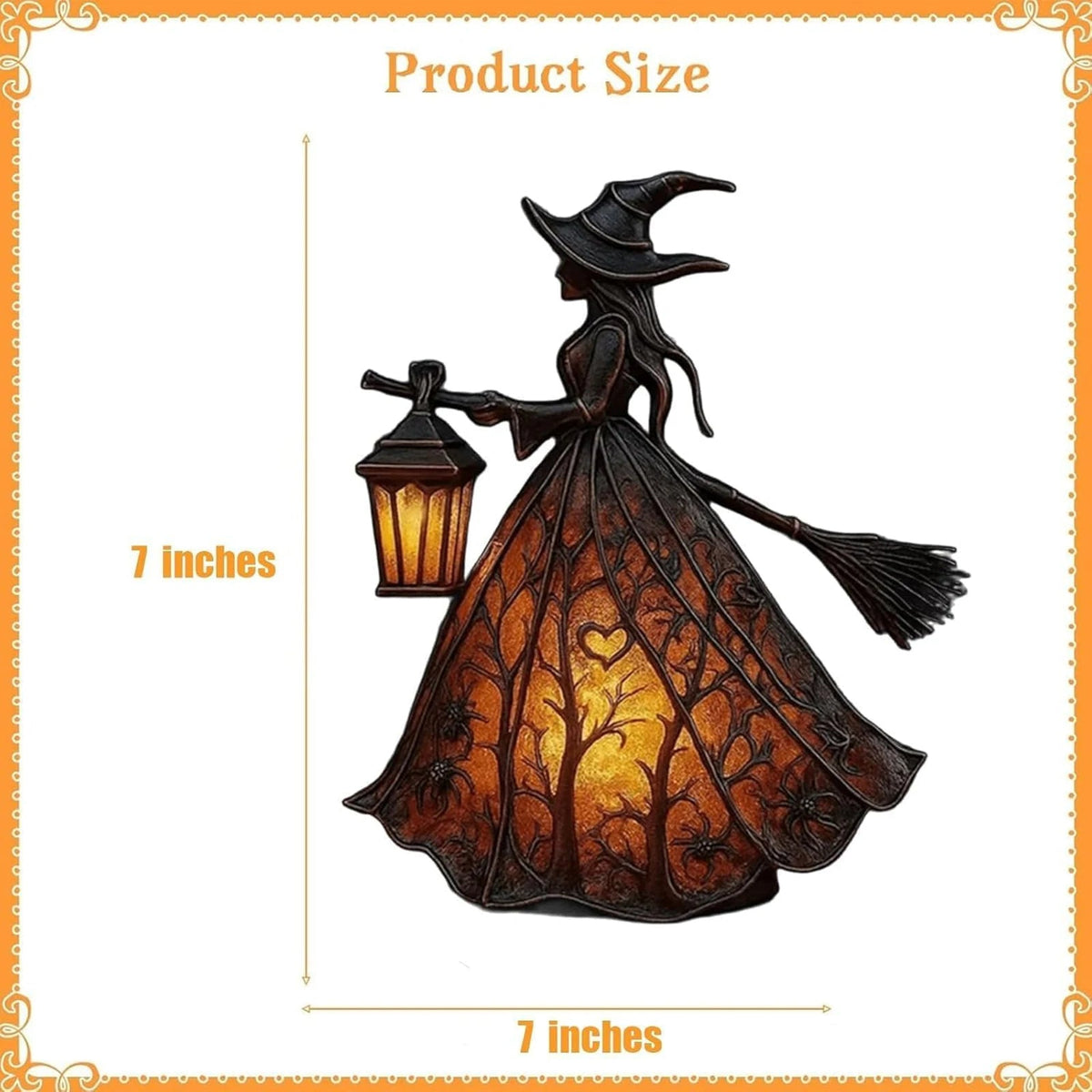 Halloween Witch Table Lamp | Resin Witch With Glowing Lantern | Battery Powered Warm Light for Desks and Mantels