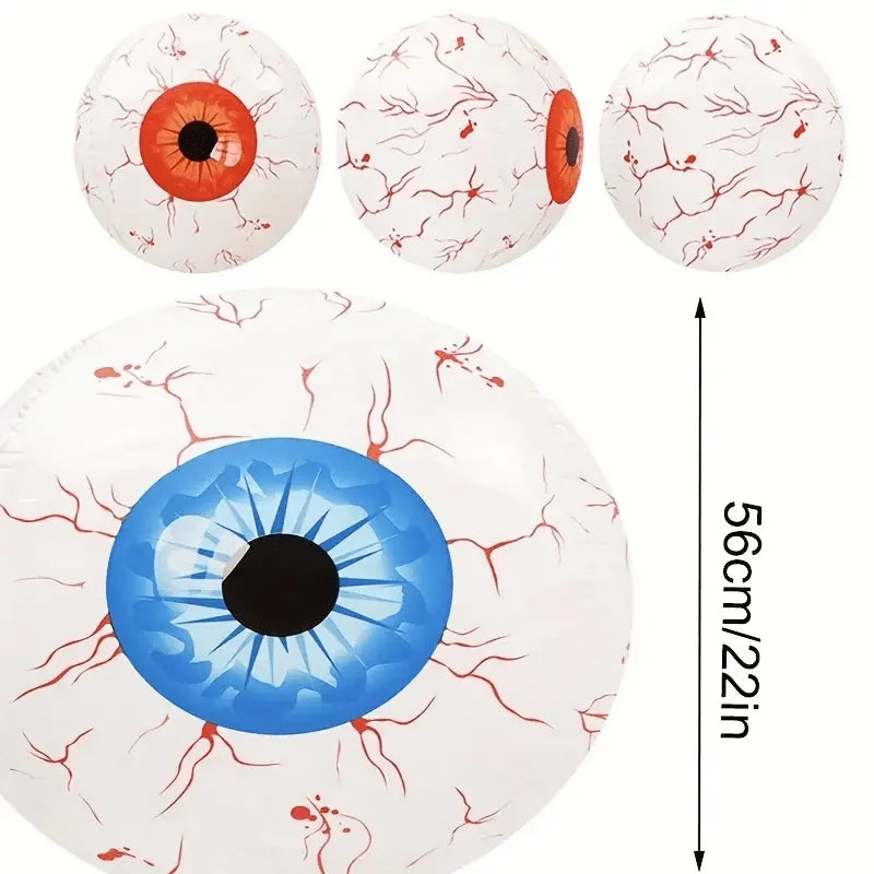 Halloween Eyeball Balloon | 22 In Foil Balloon With Ghost And Skull Details | Red, Green Or Blue, Reusable Party Decor
