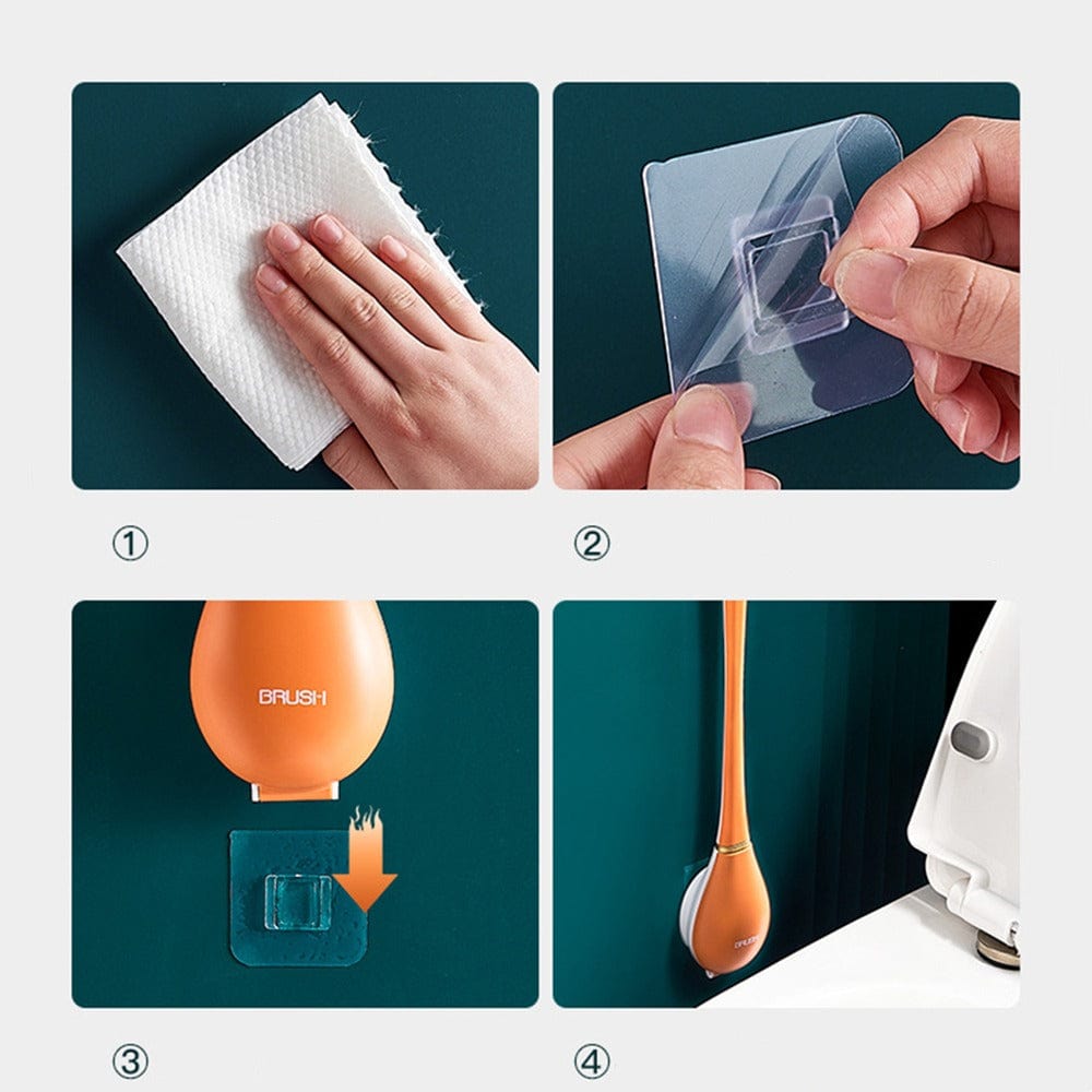 Silicone Toilet Brush with a Flat Head and Wall Holder | Dries Fast, Holds Less Grime Than Synthetic Fiber | Three Colors