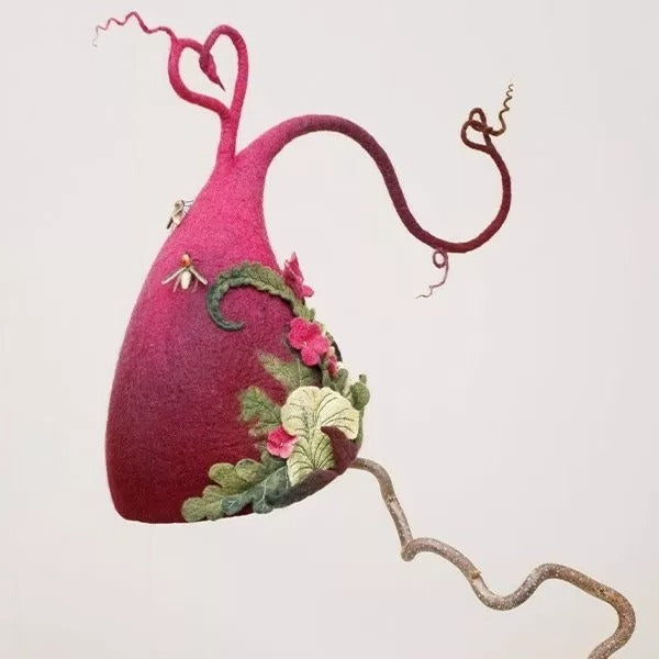 Red hand-felted merino wool witch hat for Halloween costumes