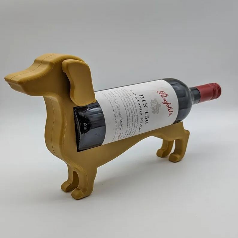 Dachshund Wine Racks for Home in Cast Resin | Decorative Table Stand That Cradles a Single Bottle | Six Colors