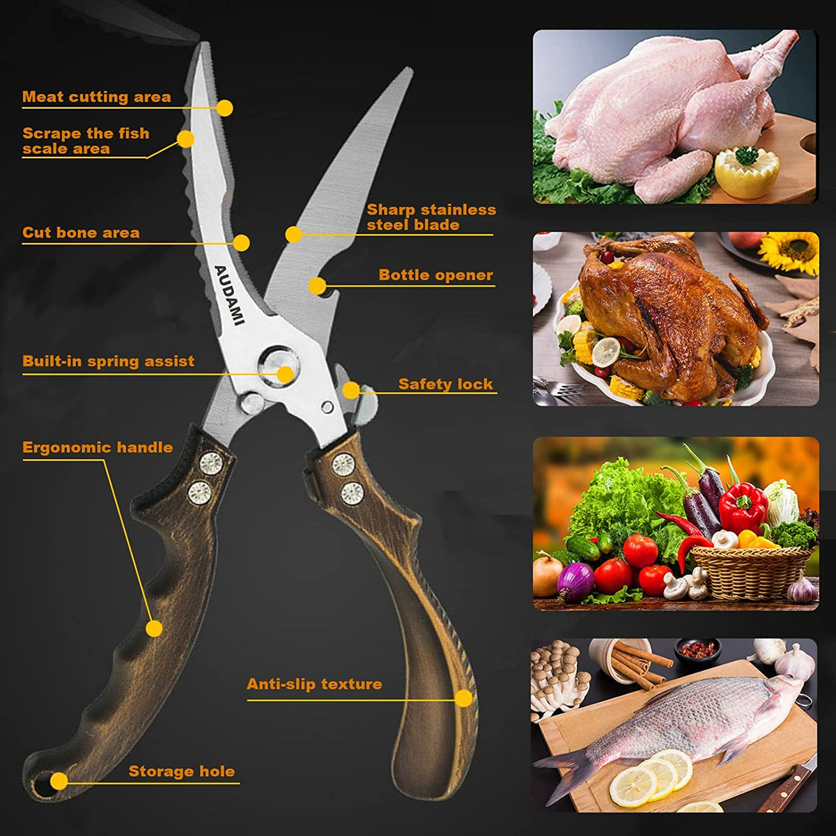 Poultry and Meat Shears 2 Pack | Kitchen Tool Set Stainless Steel with Micro Serrated Blades | Dishwasher Safe, Bottle Opener Back