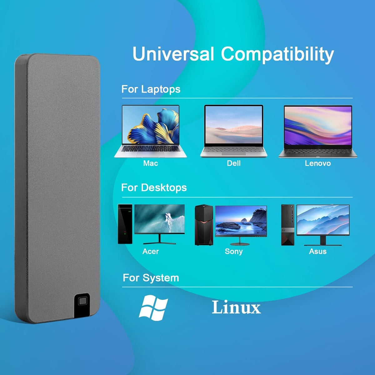 64 GB SSD External Hard Drive with USB C | Transfers Up to 500 MB per Second | Metal Case in Grey, Red or Blue