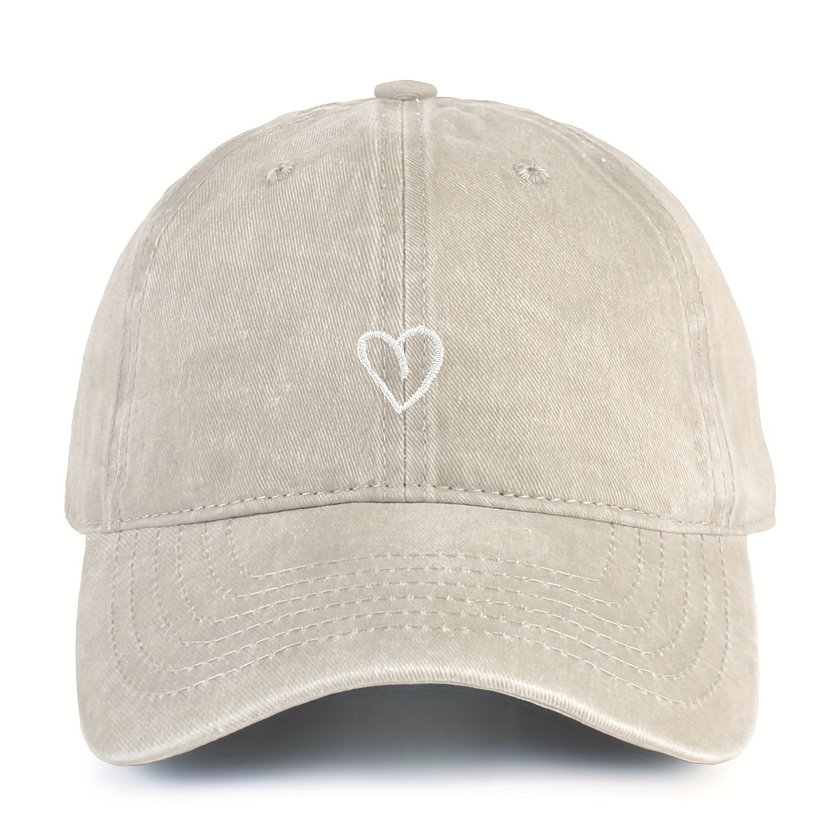 Washed Baseball Cap with an Embroidered Heart | Adjustable Buckle Strap, One Size | Eight Colors in Woven Polyester