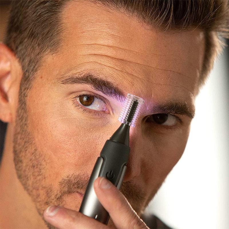 Nose Hair Trimmer with LED Light | Cordless Eyebrow and Ear Detail Shaver | Titanium Coated Stainless Steel Blade
