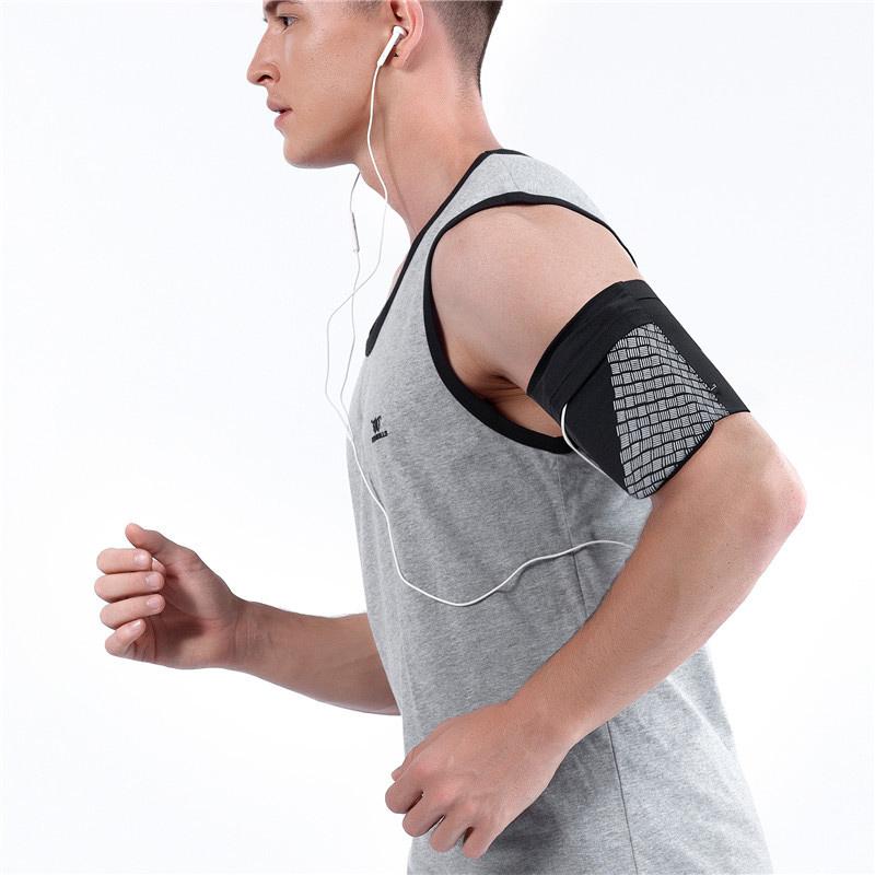 Sports Armband Phone Pouch with Two Side Pockets | Stretch Fabric and Reflective Print for Dark Runs | Sizes S to L
