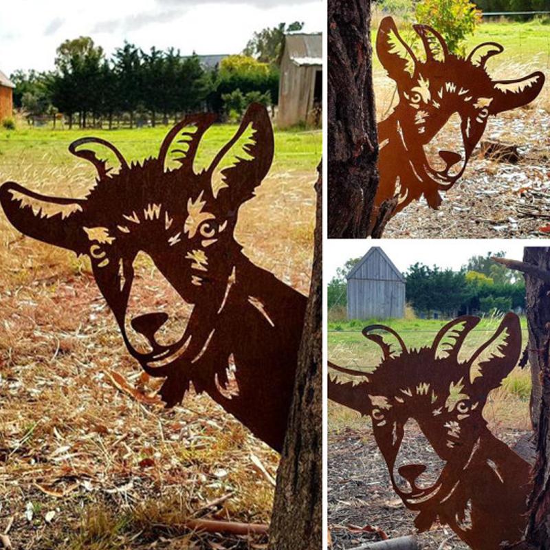 Garden Metal Art Farm Animal Silhouette on a Ground Stake | Coated Finish That Handles Sun and Rain | 24 Motifs to Choose