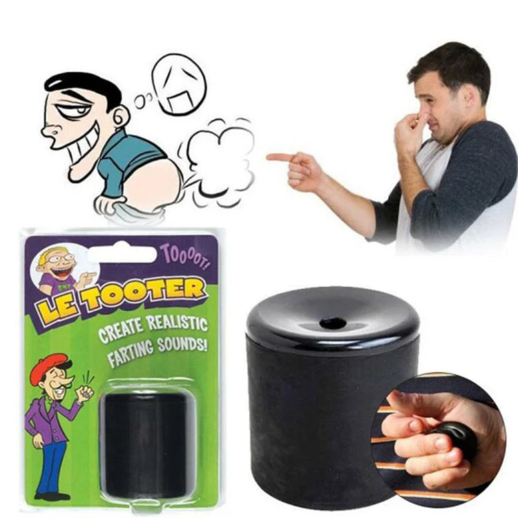 Compact battery free prank noise toy shown at hand size