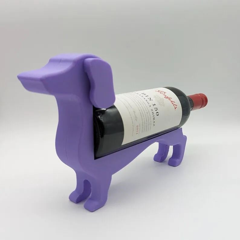 Dachshund Wine Racks for Home in Cast Resin | Decorative Table Stand That Cradles a Single Bottle | Six Colors