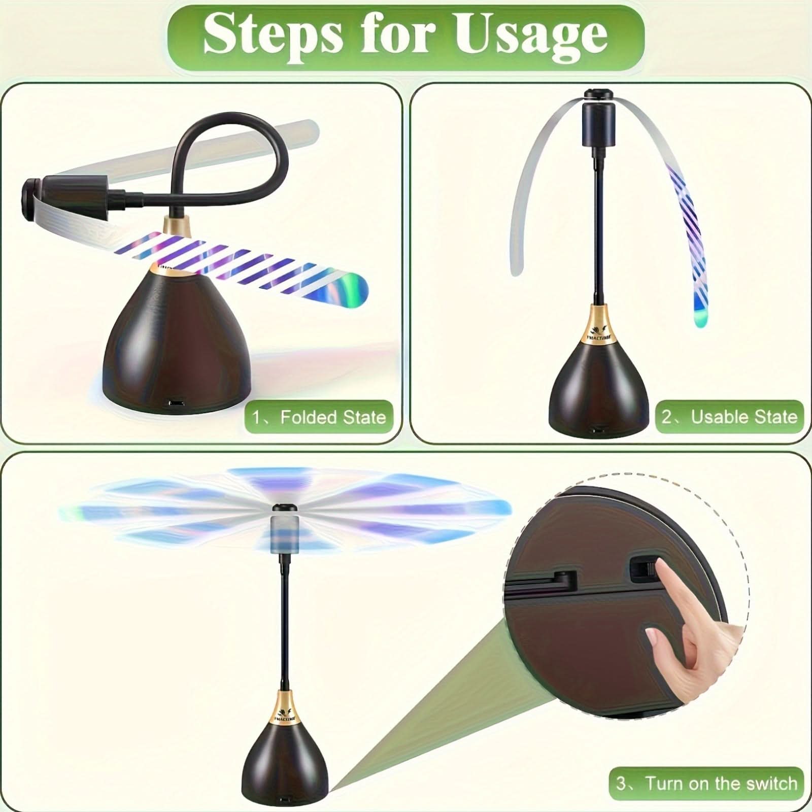 Tabletop Fly Fan for Outdoor Dining | Rotating Blades, USB Rechargeable | Quiet Insect Control for Picnics and BBQs