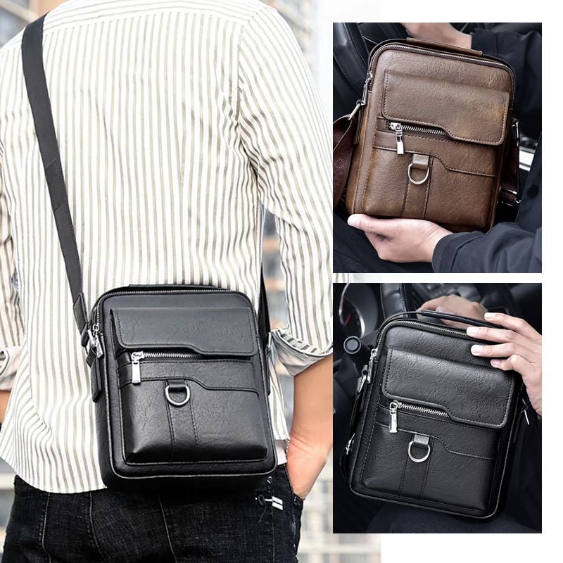 Men's PU Leather Crossbody Bag with Laptop Room | Multiple Compartments and Zip Pockets | Adjustable Shoulder Strap