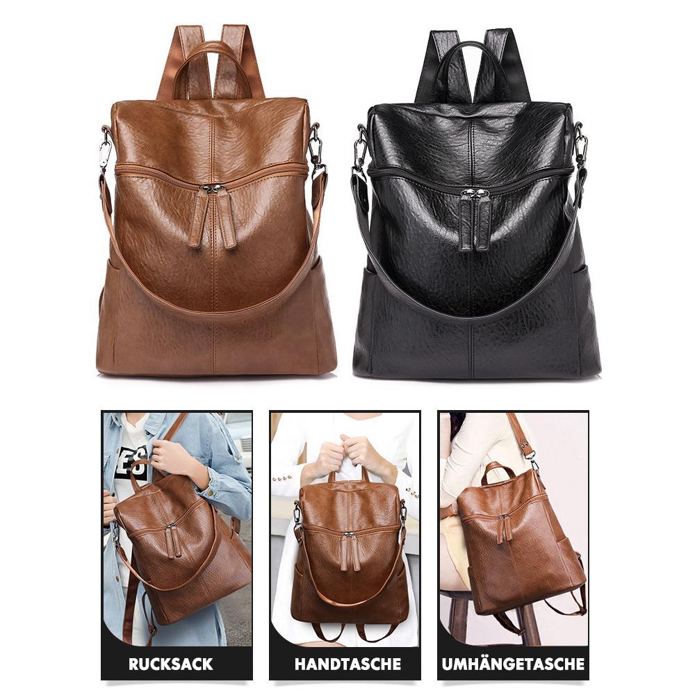 Leather Travel Backpack with Large Capacity | Room for a Tablet, Phone and Long Wallet | Black or Khaki, 30 cm Tall