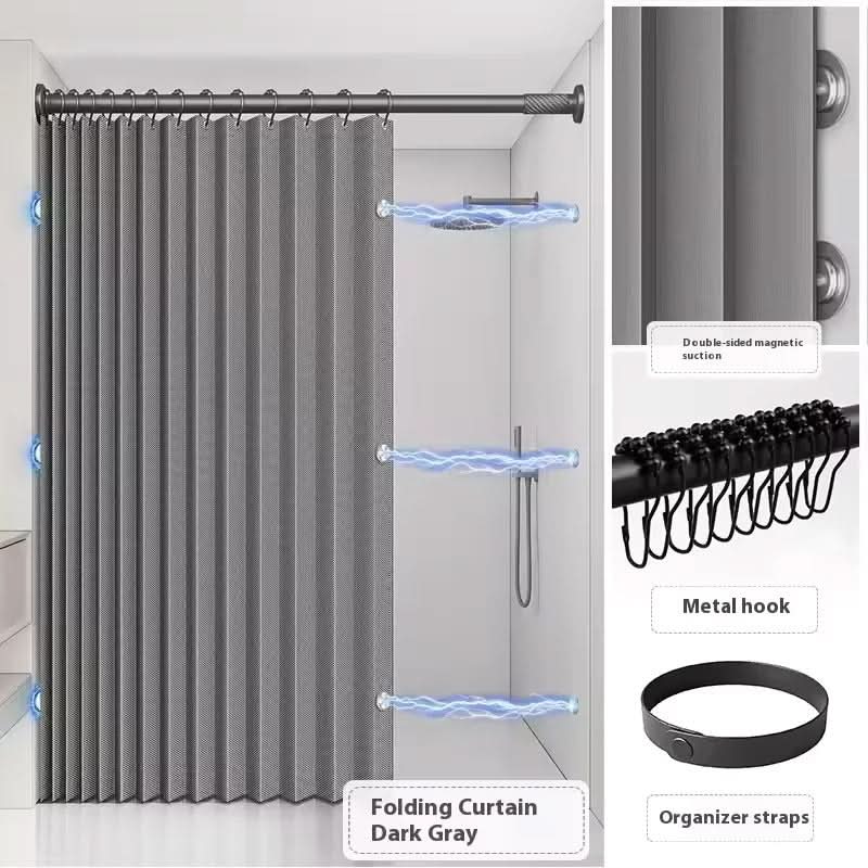 Foldable Water-Resistant Shower Curtain | Gray or Beige, 10 Size Options | Space-Saving Walk-In Bathroom Divider