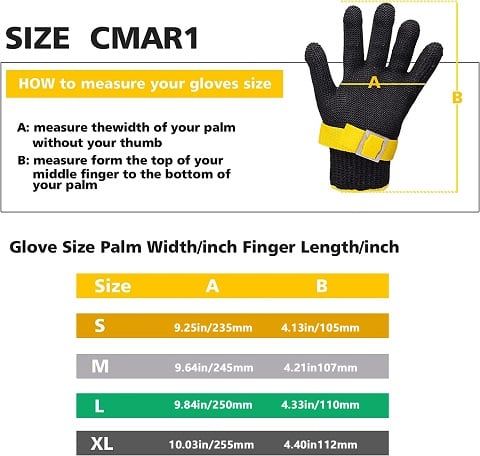 Stainless Steel Mesh Cut Resistant Work Gloves | Food Safe Chainmail Hand Protection | Single Glove, Sizes S to XL