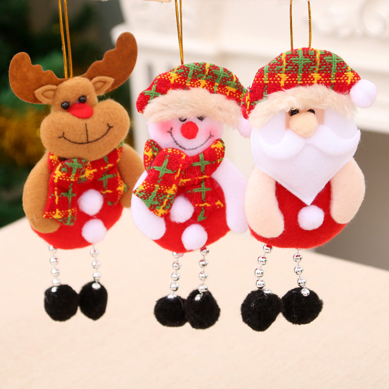 Hanging Santa Ornaments in Durable Felt | Bright Red Outfit with a Plaid Hat | Compact Christmas Decorations with a Loop