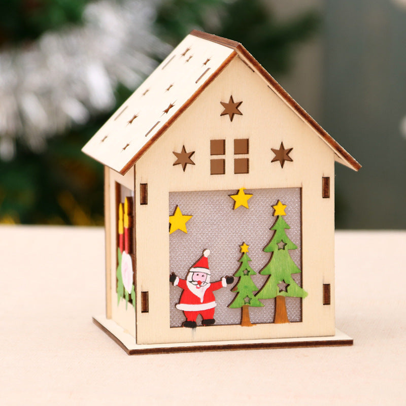 Wooden Santa House Christmas Ornament with Jute String | Laser-Cut Tree and Star Details | Rustic Hanging Decorations