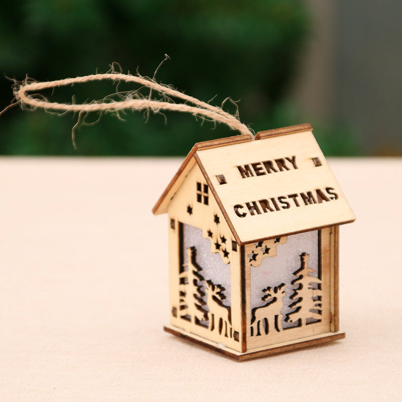 Wooden Christmas House Ornament with a Cut-Out Santa | Festive Lettering and a Hanging Cord | Mantel and Table Decorations