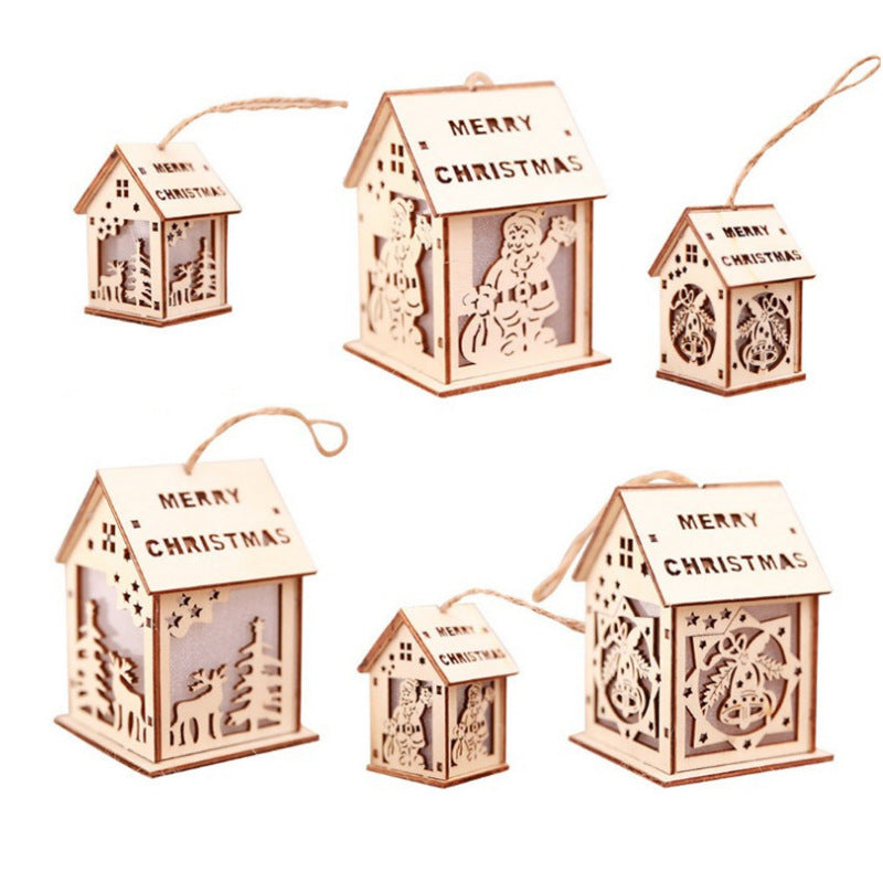 Wooden Christmas House Ornament with a Cut-Out Santa | Festive Lettering and a Hanging Cord | Mantel and Table Decorations