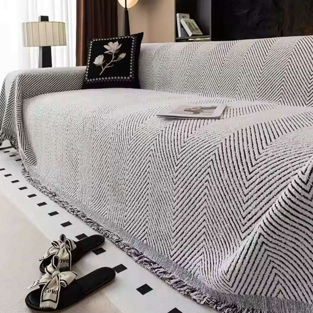 Stripe Herringbone Sofa Cover Throw