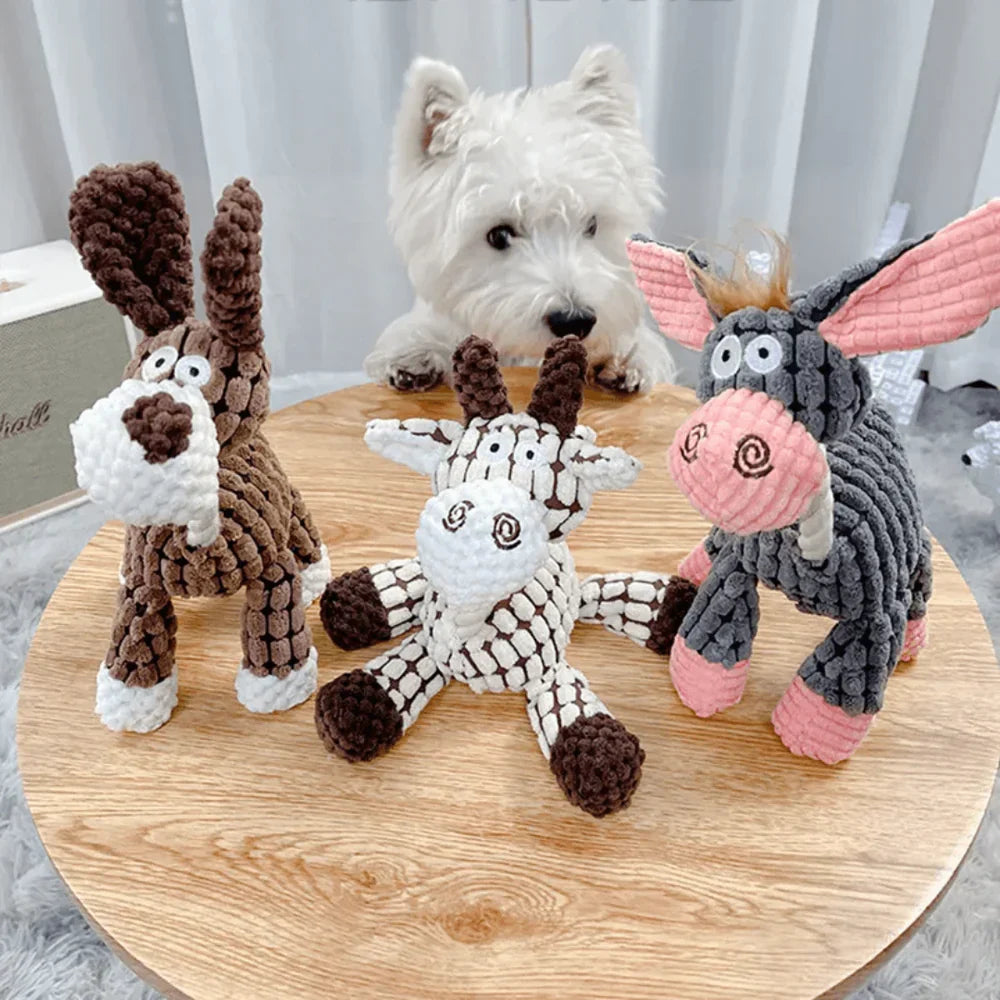 Plush Dog Chew Toys in Animal Shapes for Tug or Fetch | Tough Textured Fabric That Stands Up to Pulling | Six Characters