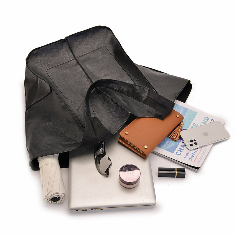 Oversized Faux Leather Tote Bag with 30 cm Handles | Roomy Shopper to Carry by Hand or Over the Shoulder | 5 Colors