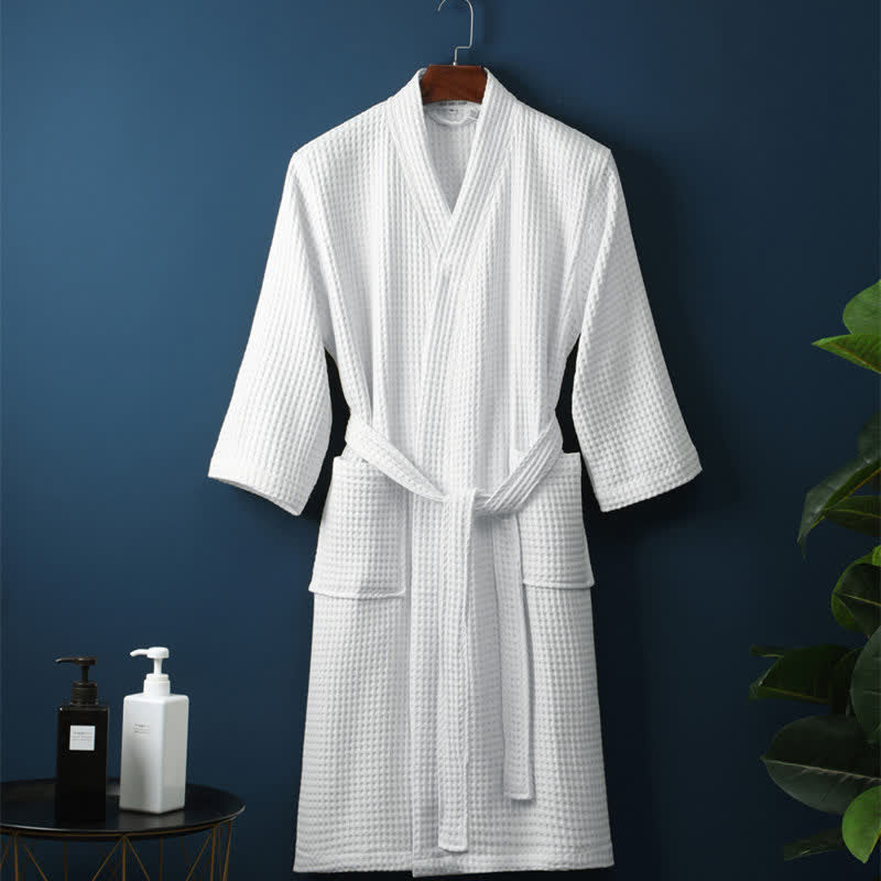 Waffle Bathrobe with V Neck