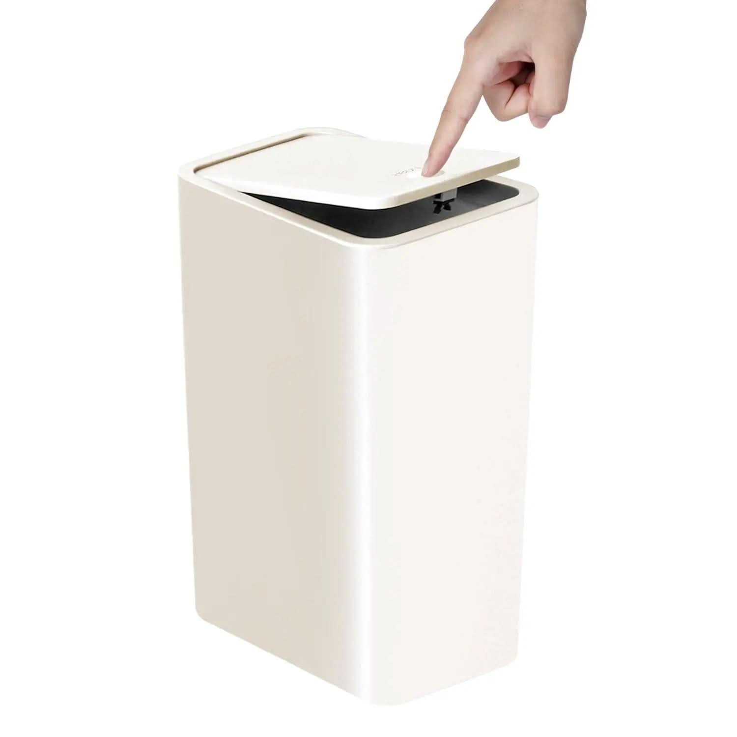 Slim Press-Top Trash Can 10L (2.6 Gal) | Durable ABS, 9.4 x 6.3 x 11.6 In | 1 or 2-Pack, 3 Colors | Odor-Sealing Lid for Any Room
