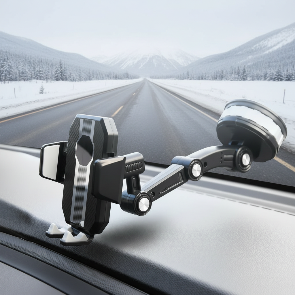 Universal Car Phone Mount with 360° Rotation | ABS and Silicone Grip | Strong Suction for Dashboard or Windshield