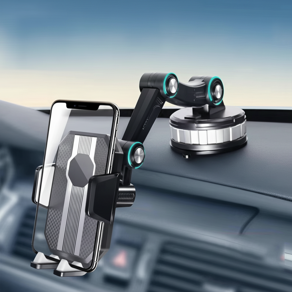 Universal Car Phone Mount with 360° Rotation | ABS and Silicone Grip | Strong Suction for Dashboard or Windshield