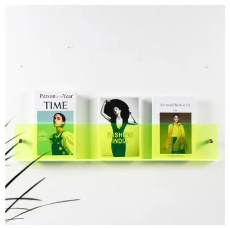 Acrylic Magazine Rack in Three Lengths | Wall Shelves for Living Room, Office or Waiting Area | Ten Transparent Shades