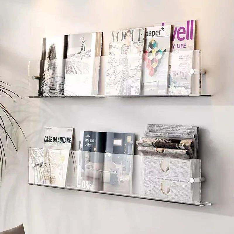 Acrylic Magazine Rack in Three Lengths | Wall Shelves for Living Room, Office or Waiting Area | Ten Transparent Shades