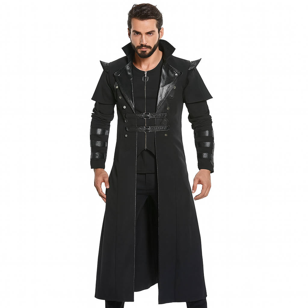 Mens Gothic Victorian Halloween Jacket | Polyester With Faux Leather Trim and 2 Inner Pockets | Black or Gray, S to 5XL