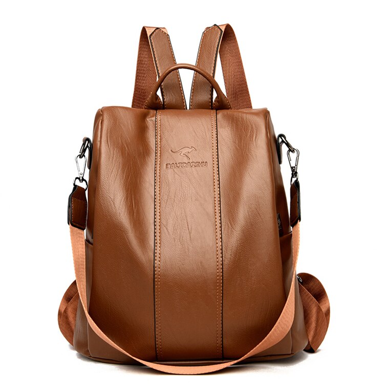 Anti Theft Travel Backpack for Women | Vintage PU Leather Convertible Shoulder Bag | Hidden Zip Pockets
