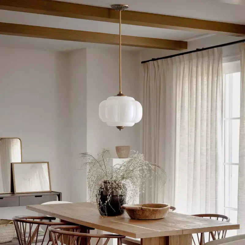 Pumpkin Glass Pendant Light Adjustable Brass