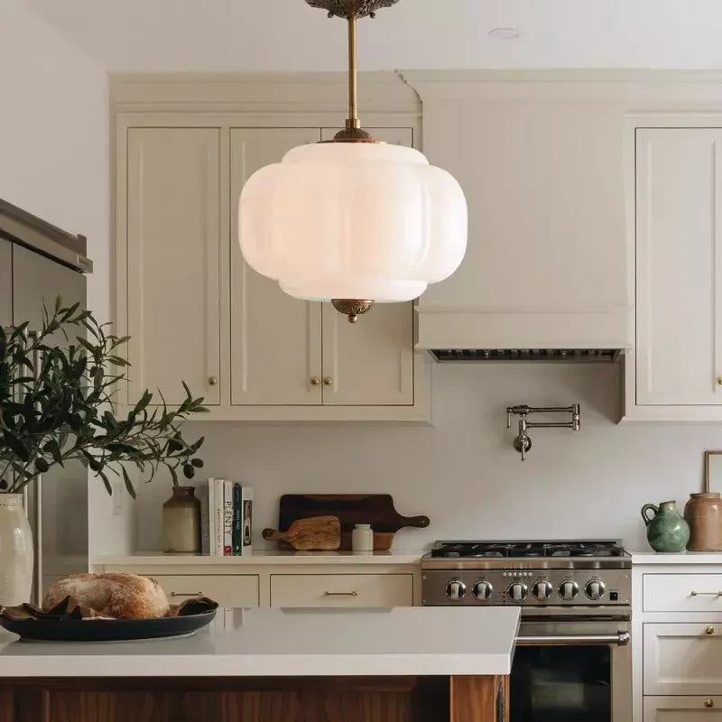 Pumpkin Glass Pendant Light Adjustable Brass