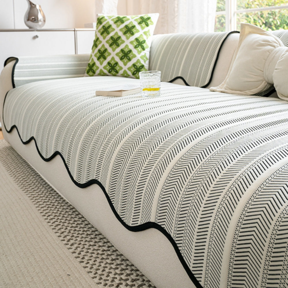 Herringbone Sofa Cover Scallop Edge Throw