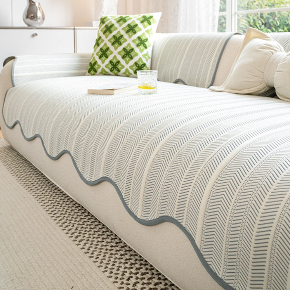 Herringbone Sofa Cover Scallop Edge Throw