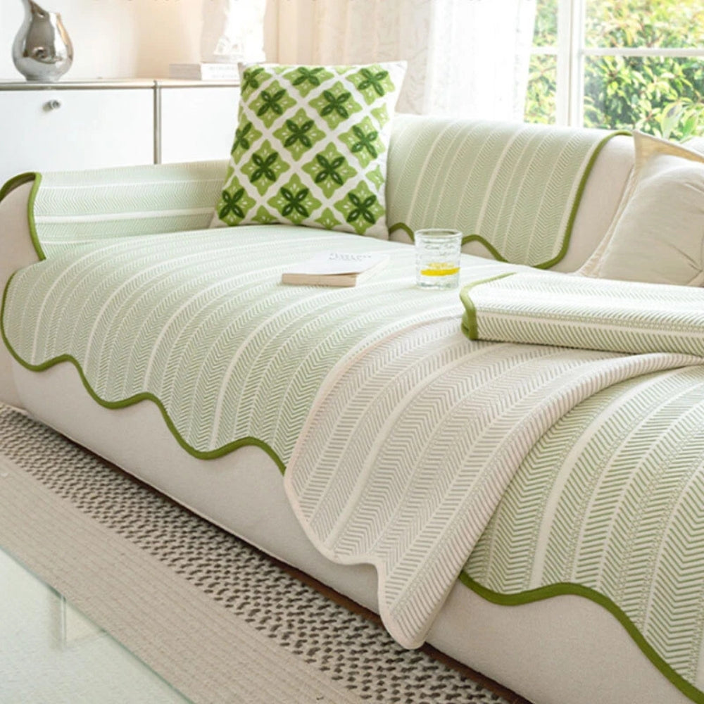Herringbone Sofa Cover Scallop Edge Throw